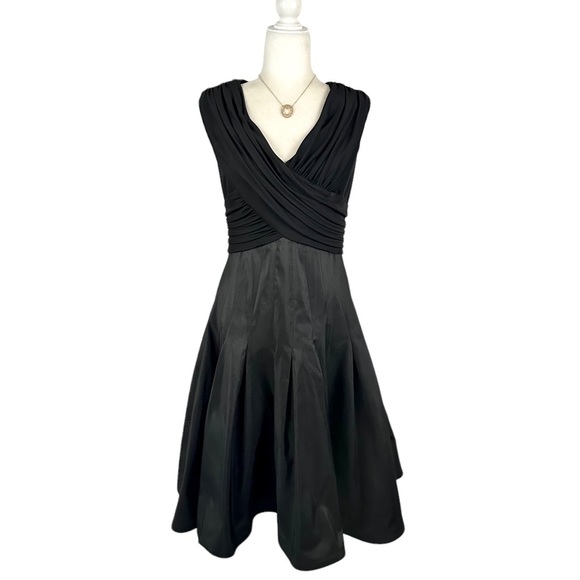 Tadashi Shoji Black Pleated Fit and Flare Midi Dress - Picture 4 of 16